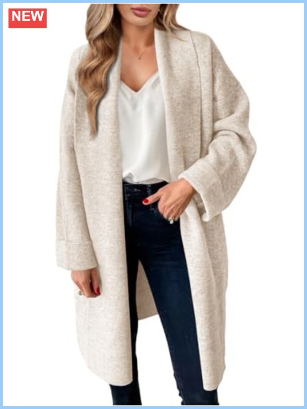 Chunky Knit Open Front Cardigan Coatigan, Knee Length, Oversized Slouchy, Long